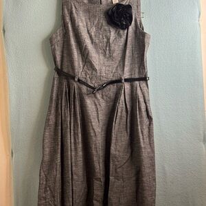 Derek Heart Gray Midi Dress with Black Floral Detail